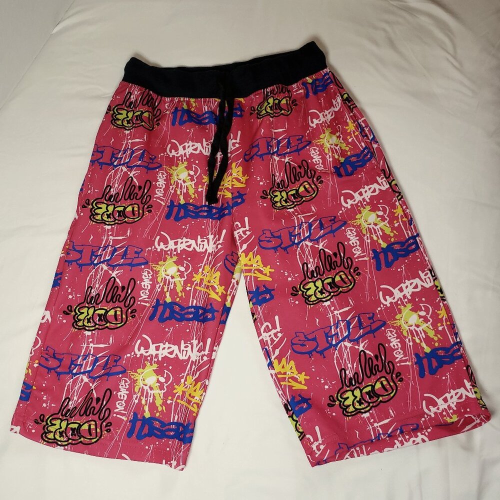 Board Shorts Graffiti Long Shorts Pockets Pink Style Fresh Skateboard Medium